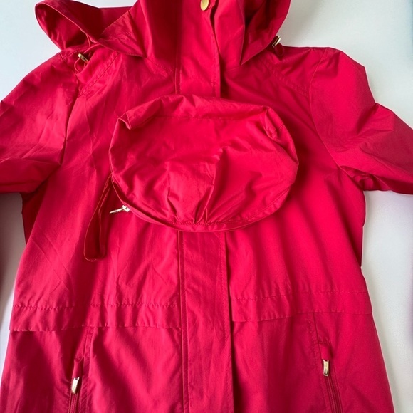 Cole Haan Women's Packable Mid Length Hooded Rain Jacket Red XS NWOT - Picture 9 of 15
